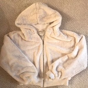 Top shop white fluffy zip up hoodie